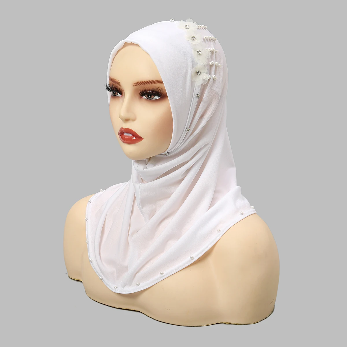 Wholesale Ramadan Islamic Muslim Underscarf Women Veil Hijab Beading Floral Head Scarves Muslim Women Scarf Turbans Heads Caps