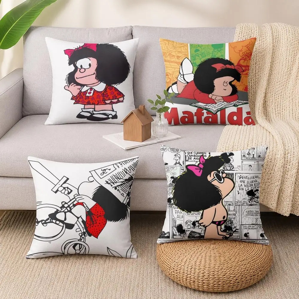 Anime Cartoon M-Mafalda Cushion Cover Soft Short Plush Pillow Cases Hidden Zipper Cutecore Sofa Bedroom Home Decor Gift