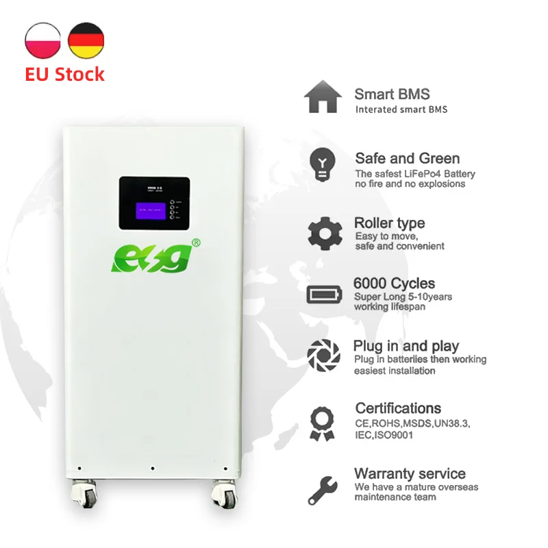 ESG EU Inventory 51.2V Floor Standing Solar Cell 280Ah LiFePo4 Battery 15KWh Expandable Home Energy Storage System Split Type