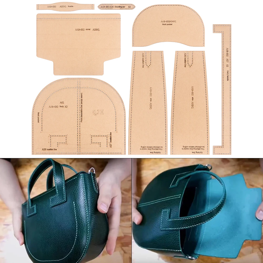 1Set Semi-Circular Ladies' Handbag, Casual Bag - Kraft Paper Template, DIY Leather Handmade Crafts-Sewing Template with Holes