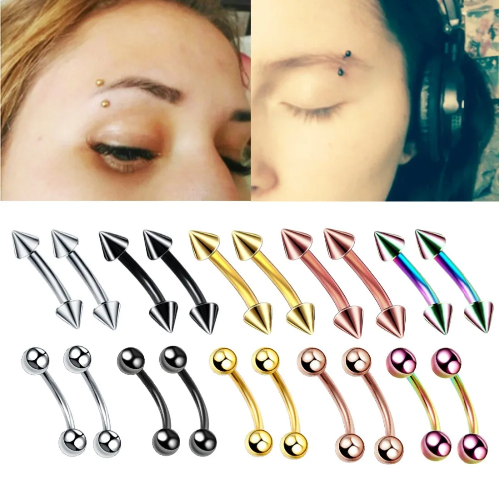 10 개/몫 눈썹 피어싱 곡선 바벨 바나나 볼 실버 로즈 골드 코 Labret 피어싱 바디 쥬얼리 16G 젖꼭지 바 пирсинг