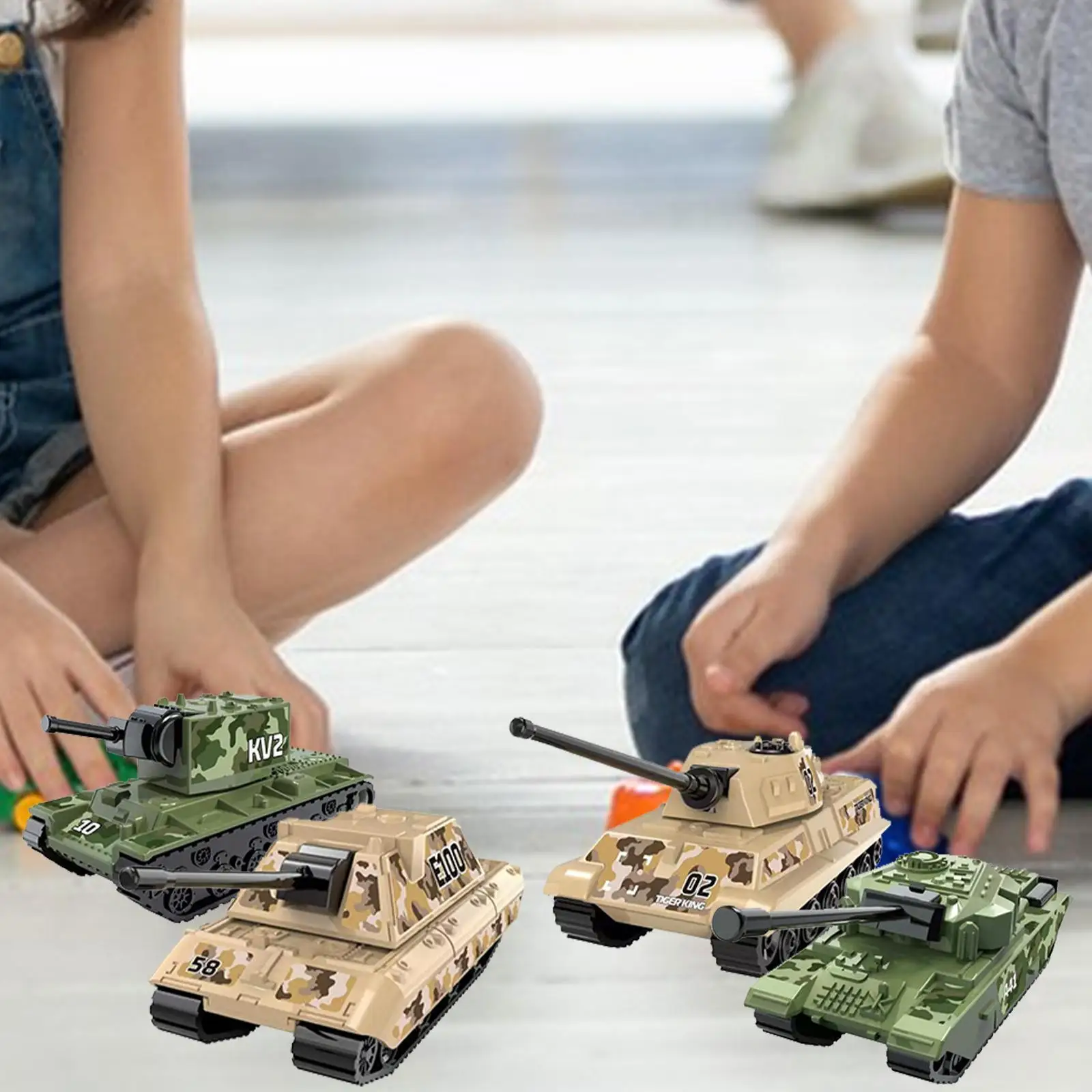 4 Pieces Battle Truck Model Tank Truck 4D Model Ornaments Wheeled Vehicle Model for TANK A41 Kv2 Children Girls Boys Kids