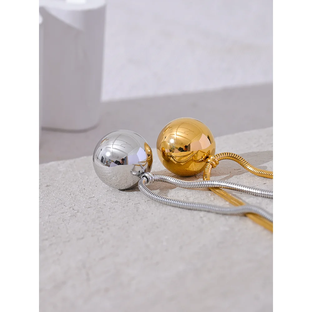 Yhpup 25mm Stainless Steel Big Ball Smooth Bling Pendant Necklace Real Gold Plated Waterproof Fashion Trendy Textured Jewelry