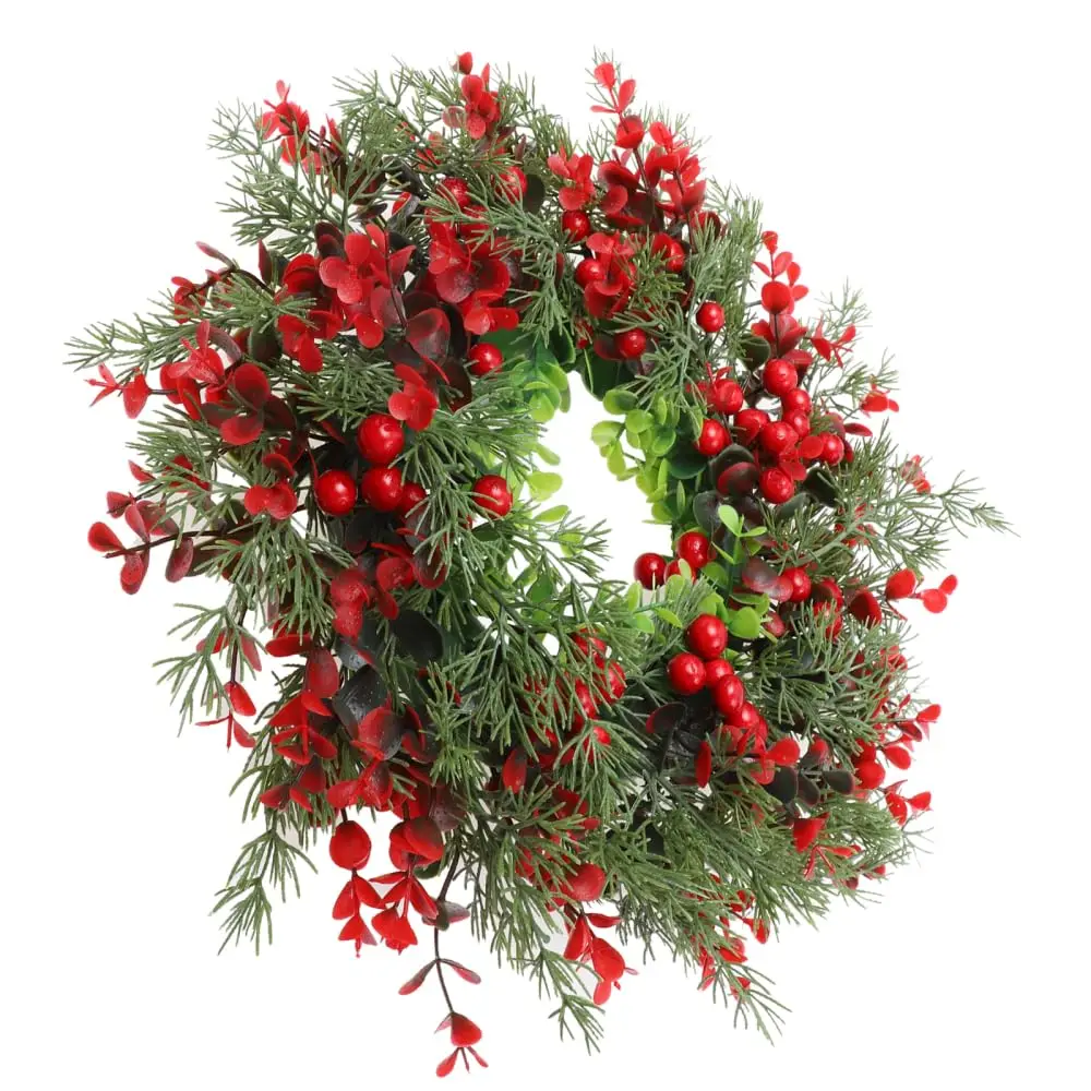 Künstlicher roter Beerenkranz, 35 cm, Weihnachtsdekoration, Hängegirlande für Winter, Festival, Weihnachten, Wanddekoration im Freien, gefälschter Kranz – Detail 2