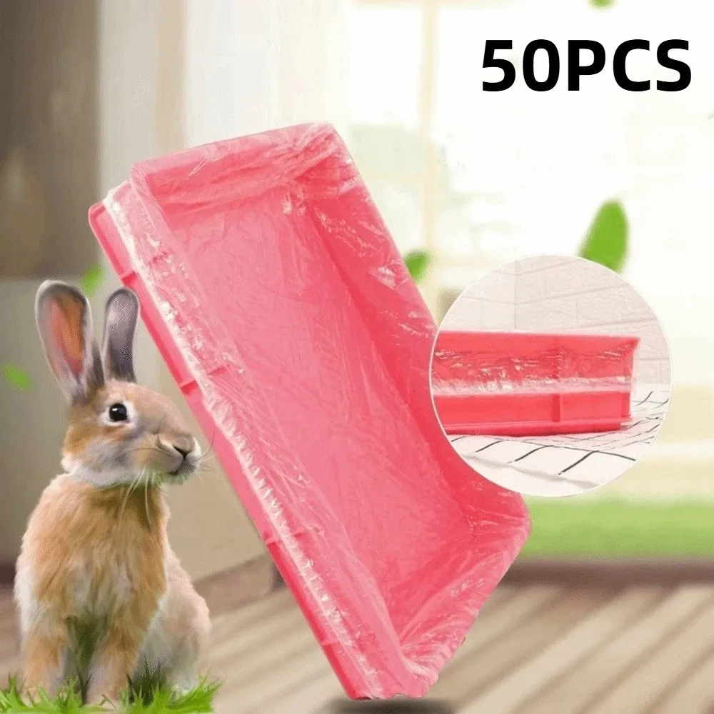 50Pcs Disposable Rabbit Cage Tray Cover Large Size Transparent Cage Tray Mat Plastic Film Elastic Rabbit Cage Liner Hamster Cage
