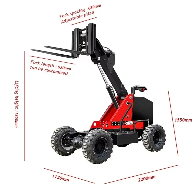 Hot SalesNew Pattern 600 800 1000 1500kg Outdoor Remote Control Telescopic Boom Rough Terrain Small Mini Electric Forklift