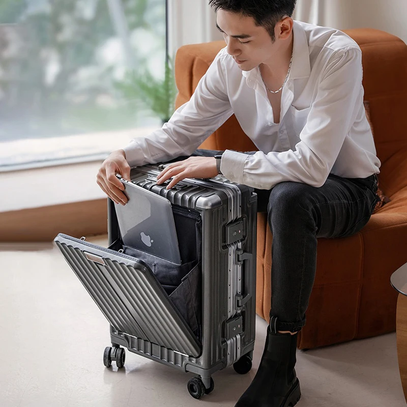 ワイドハンドルワンクリック開閉トラベルスーツケース軽量アルミフレームスーツケース搭乗ボックスビジネスコンピューターバッグ24インチ