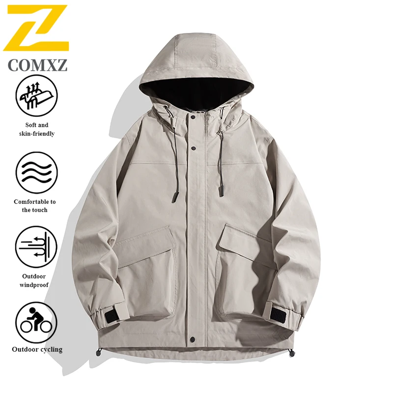 Мужская зарядная куртка, весна-осень, новая модная универсальная ветрозащитная рабочая одежда, куртка с капюшоном, пальто на молнии для отдыха на природе, кемпинга и путешествий