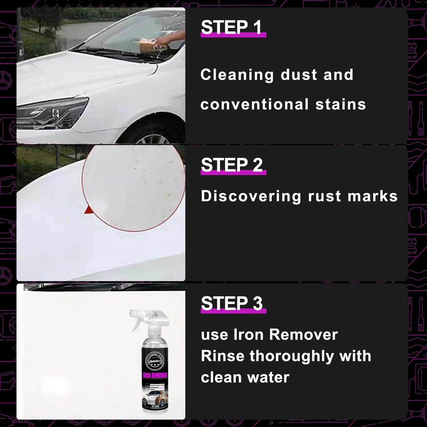 Iron Powder Remover,Multifunctional Paint Cleaner,Car Rust Removal Spray,Iron Powder Remover for Car,Iron Cleaner for Car Rust