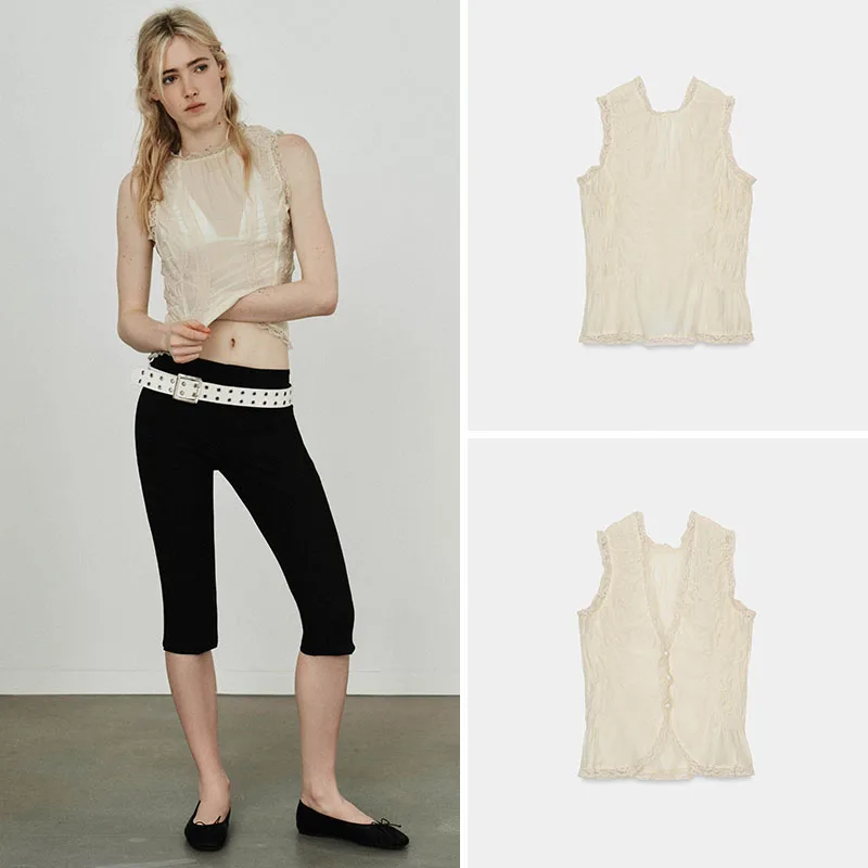 

Spring New Arrival Women's Sexy Elegance Sleeveless V-neck Lace Drape Shirt 3067036 733 Trendy Casual Fashion Ladies' Top