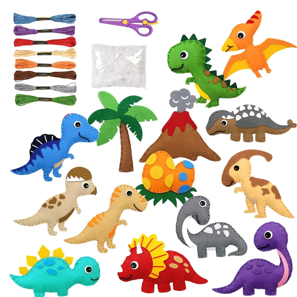 Dinosaur Sewing Craft Kit DIY Kids Craft Sew Set Educational Beginners Sewing Stuffed Christmas Sewing Craft Kit Felt Ornaments