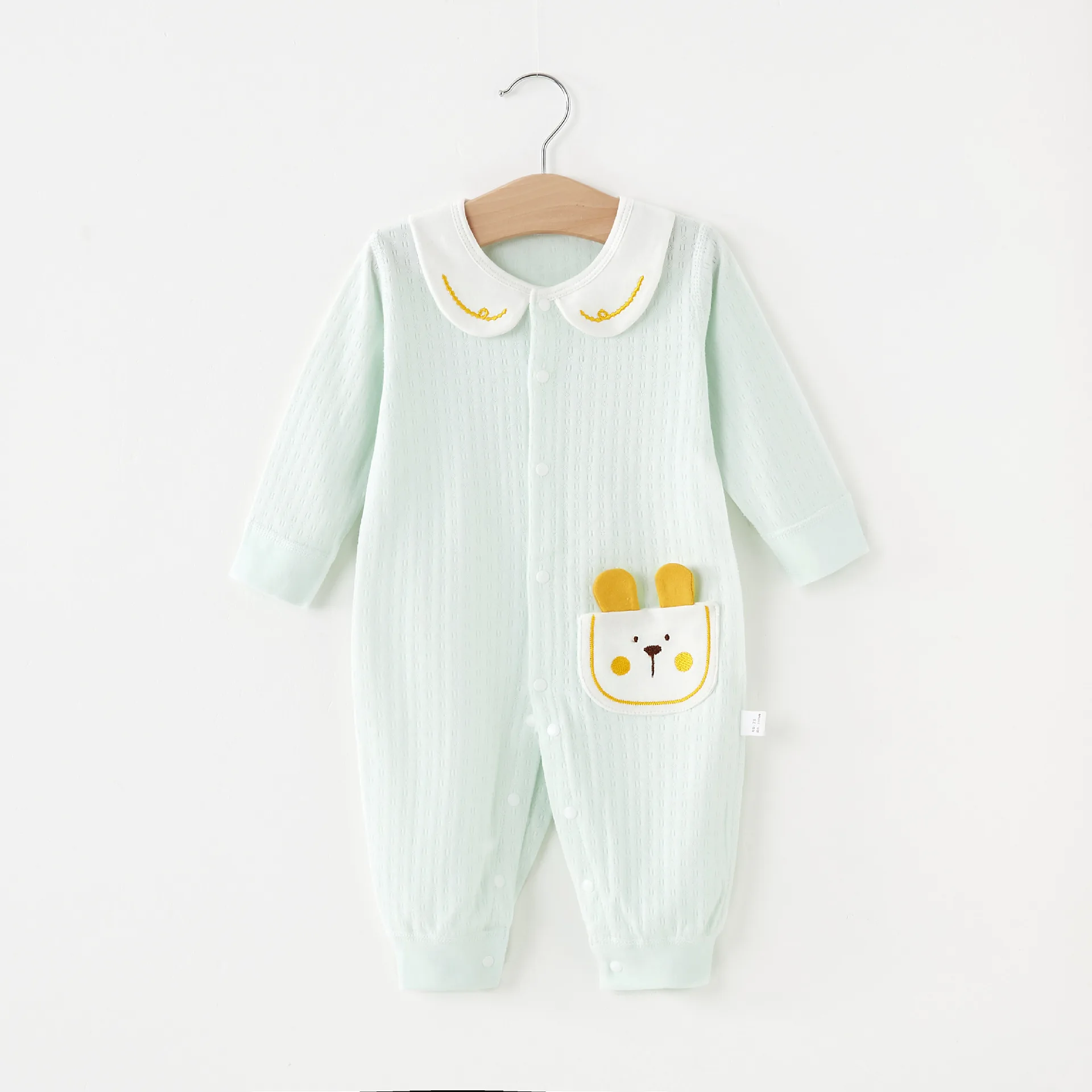 Baby Boys and Girls Soft Cotton Polo One Piece Romper Cartoon Pocket Long Sleeve Baby Creeper Spring and Autumn