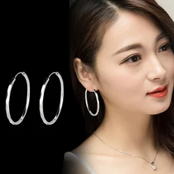 1Pair/2pcs Big Hoop Earrings for Women Brinco 30-40-50-60mm Silver Color Hoop Earring Stainless Steel Color Round Circle Earring