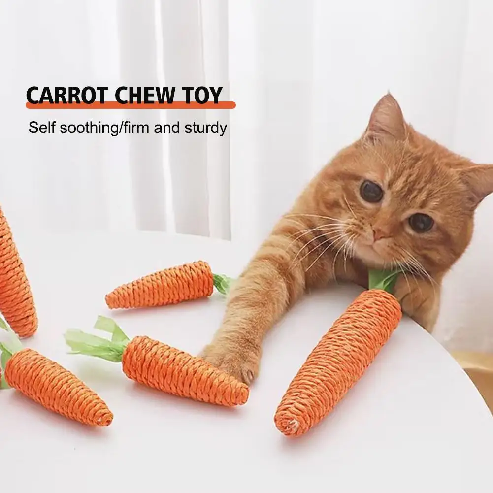 Cute Cat Chew Toy With Sound Carrot Uddle Cat Stick Scratch Anti-bite Stick Cat Since Pet Teething Cat Board Supplies Fun F T7R0