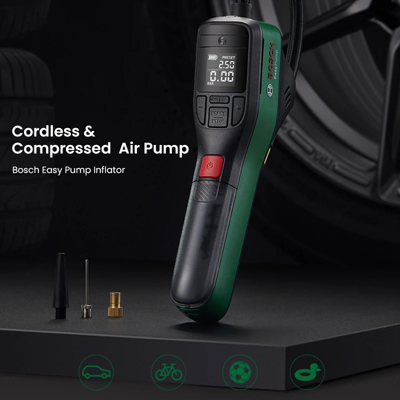 Bosch Electric Air Pump Portable Mini Tire Air Compressor with Led Display for Car Motorcycles Bicycle Swimring Tire Inflator