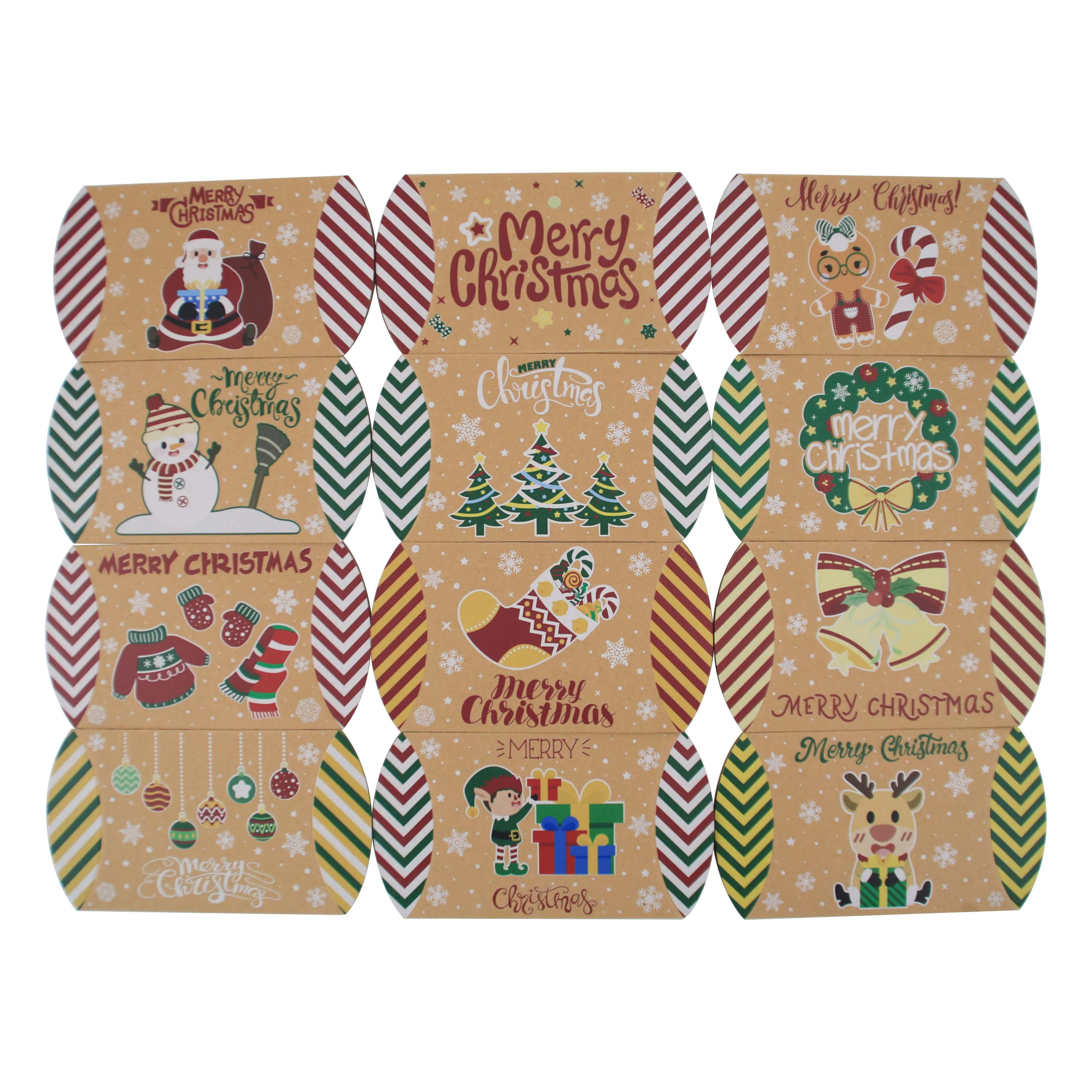 48PCS 12design assorted christmas kraft  cookie candy small gift pillow paper box