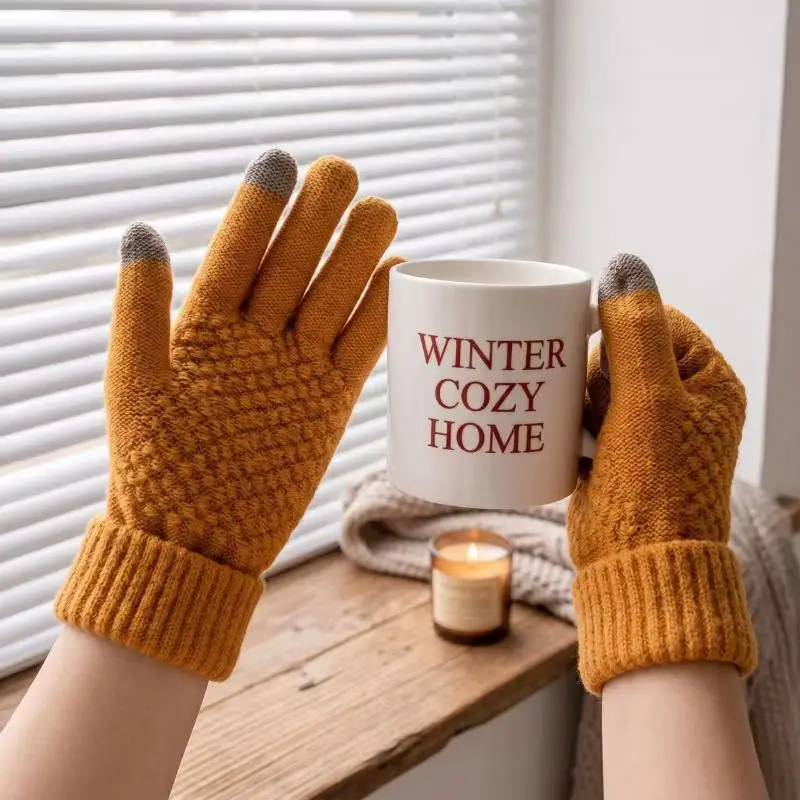 Damen Herren Warme Winter-Touchscreen-Handschuhe, dehnbare klassische Strick-Fäustlinge, Woll-Fingerhandschuhe für Outdoor, Radfahren und Autofahren – Detail 5