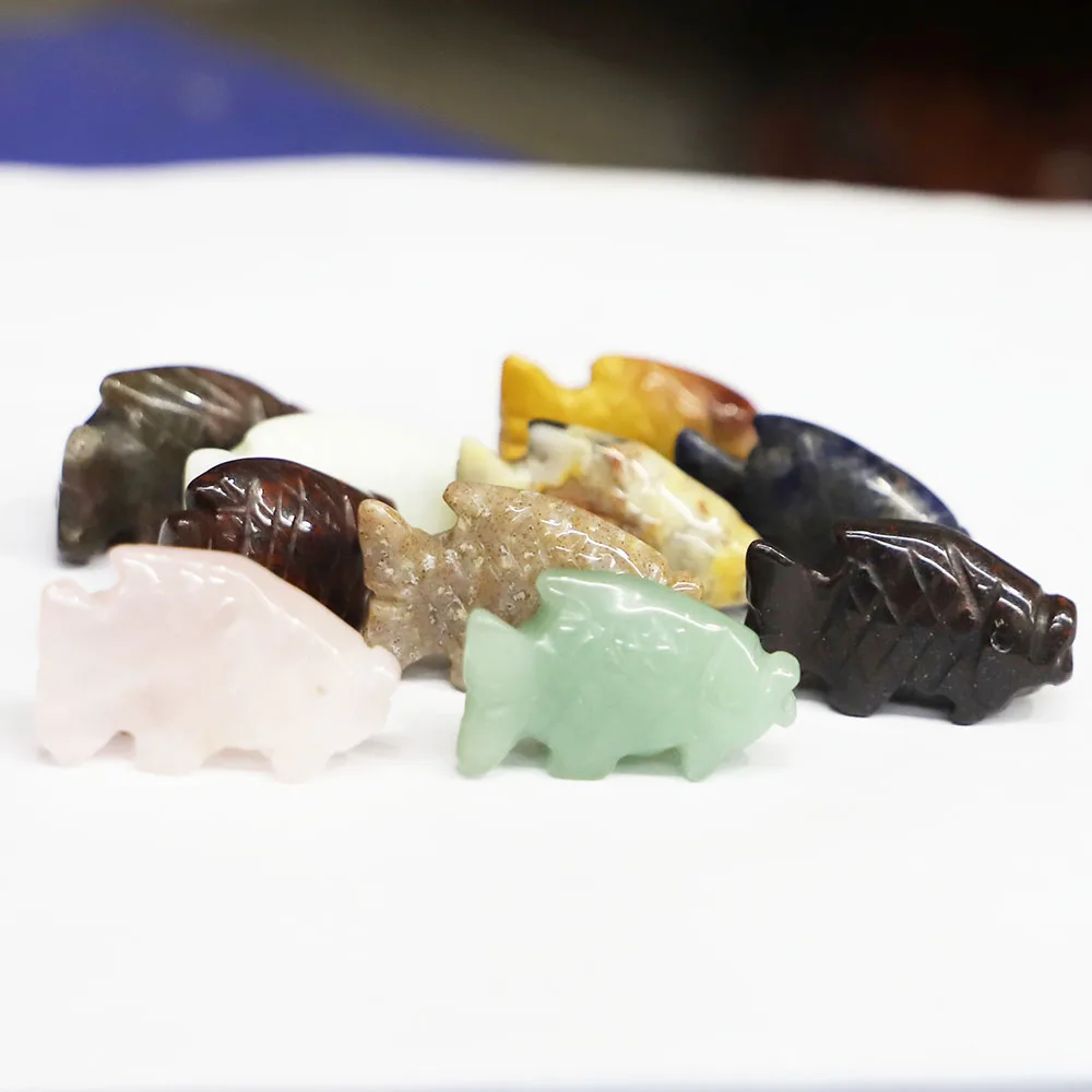 Natural Gemstone Fish Statue Ornament Carving Healing Crystal Animals Figurines Reiki Stones Home Room Decoration 6Pcs Wholesale