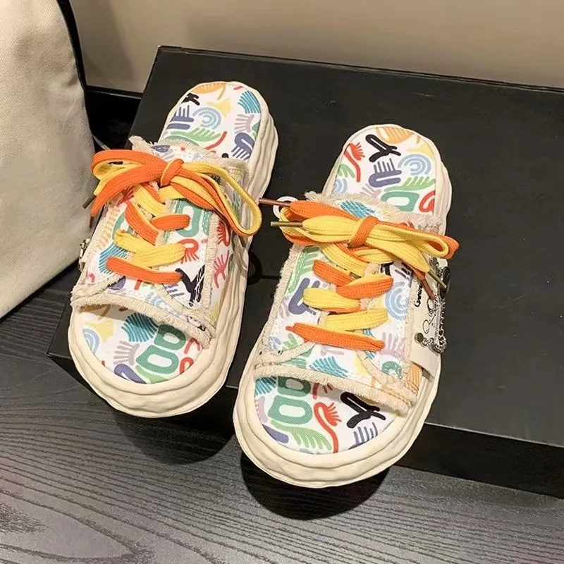 

Женские кроссовки без задника, уличные шлепанцы на платформе, с цепочками, уличный стиль, повседневная обувь, летние тапки