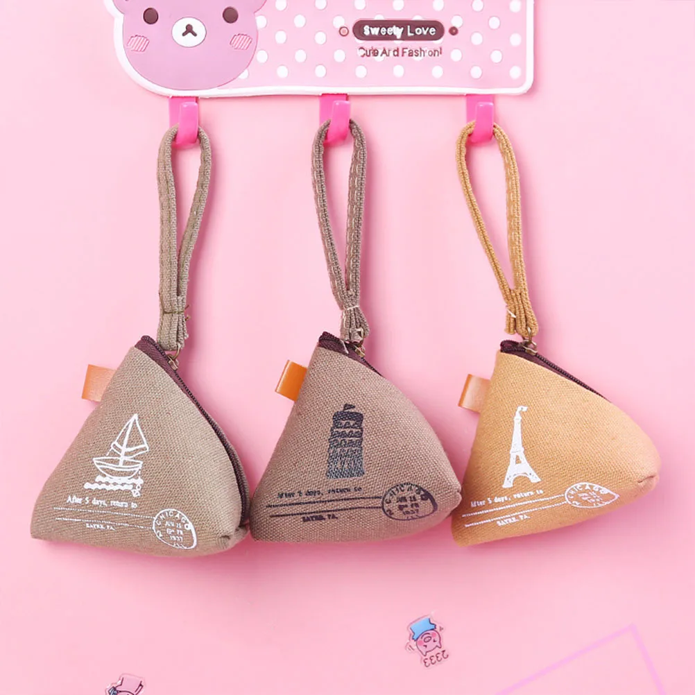 

4 pcs Canvas Coin Purse 3D Pyramid Shape Small Wallet For Women Korean Style Zippered Pouch Triangle Money Bag For Daily Use