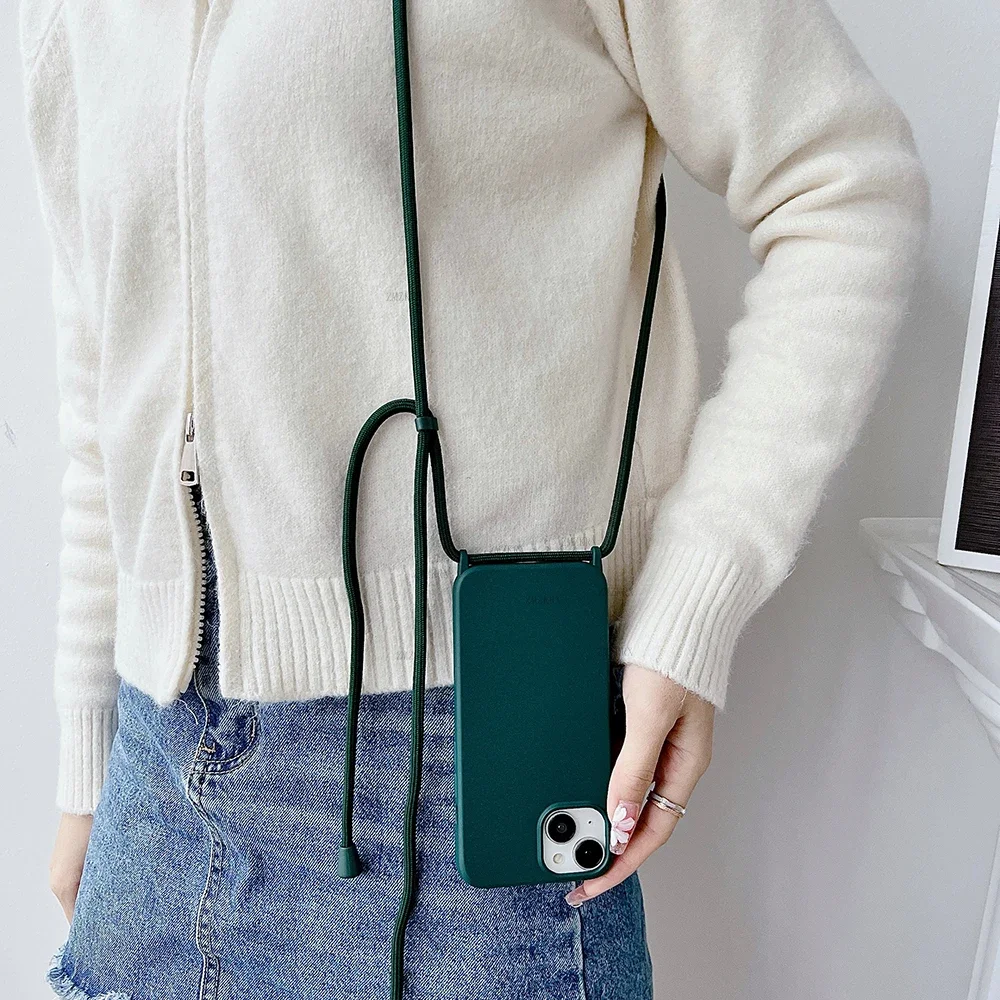 Crossbody-Lanyard-Schlauchhülle aus Flüssigsilikon für iPhone 16 Plus 11 12 Mini 18 17 15 14 13 Pro Max Air mit Halskettenband Weiche Hülle – Detail 5