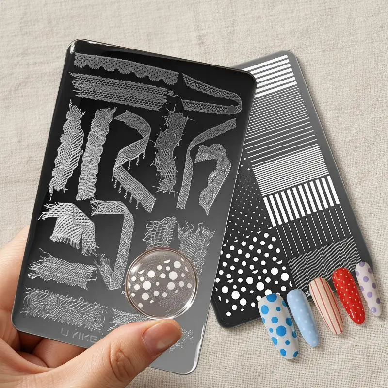 14cm*9cm Lace Nail Art Transfer Printing Steel Plate Bowknot Polka Dots Nail Tools Bowknot Silicone Stamp Template
