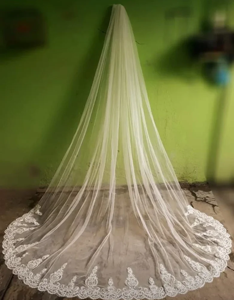 Handmade Custom white lvory Crystals Wedding Accessories Bridal Wedding Veil velo de novia Cathedral Long 1 T With Comb