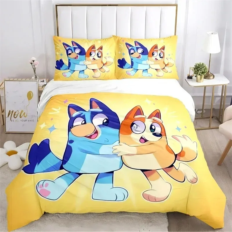 Cartoon B-Bluey Duvet Cover Pillowcase Bedding Set Adult Boy Girl Bedroom Decoration Children Gift Single Double Large Size