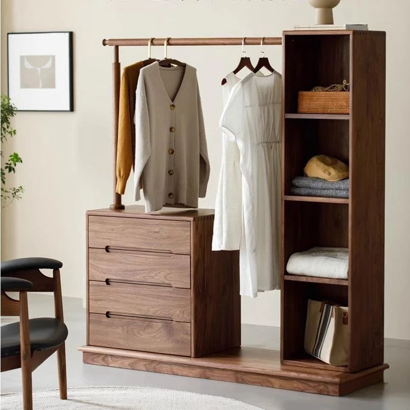Solid wood chest, coat rack, integrated North American black walnut multi-functional area, separate hanging wardrobe