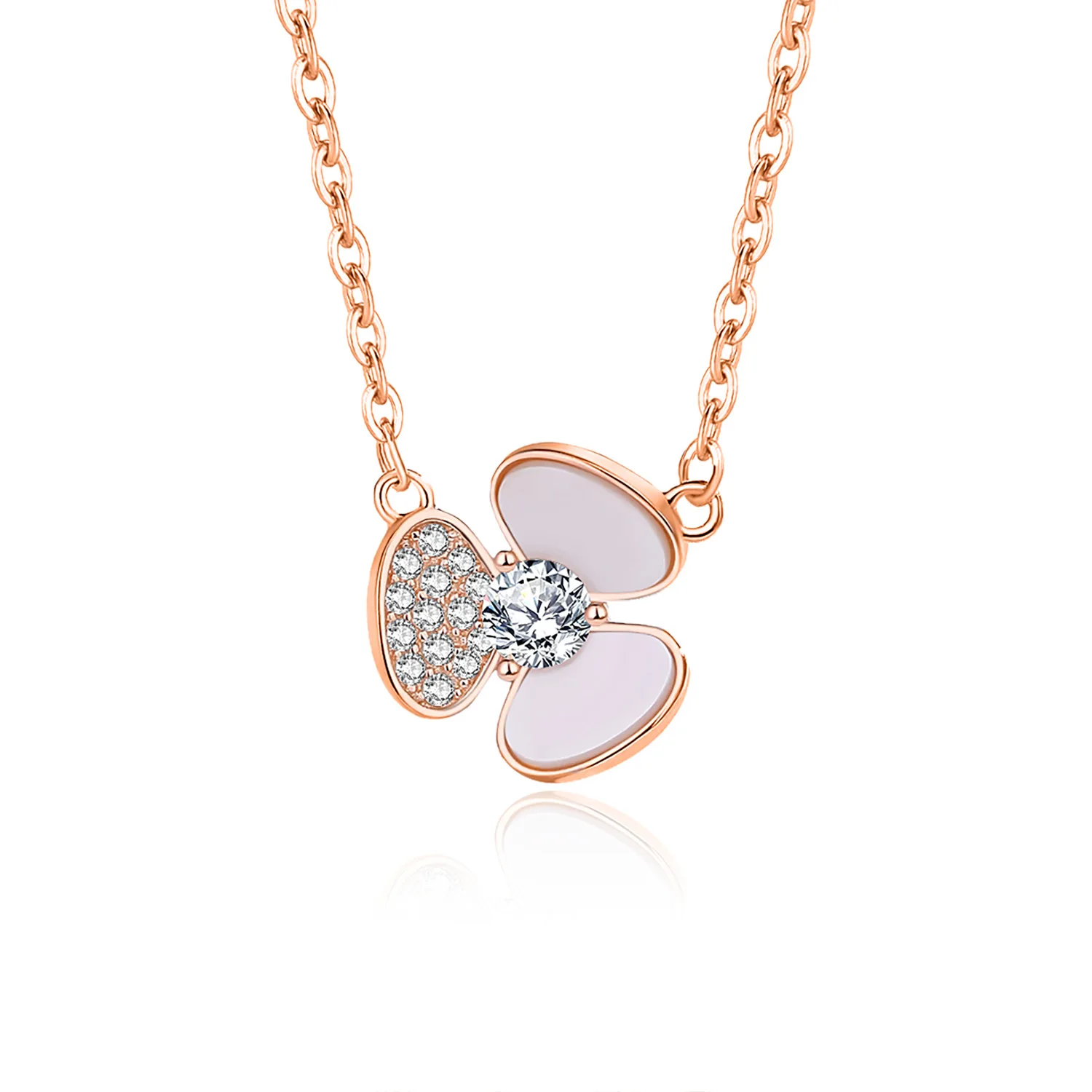 

Hot Selling Female S925 Silver Lucky Clover Necklace Trendy Small Fragrance Pendant Fritillary Diamond Clavicle Engagement Gift