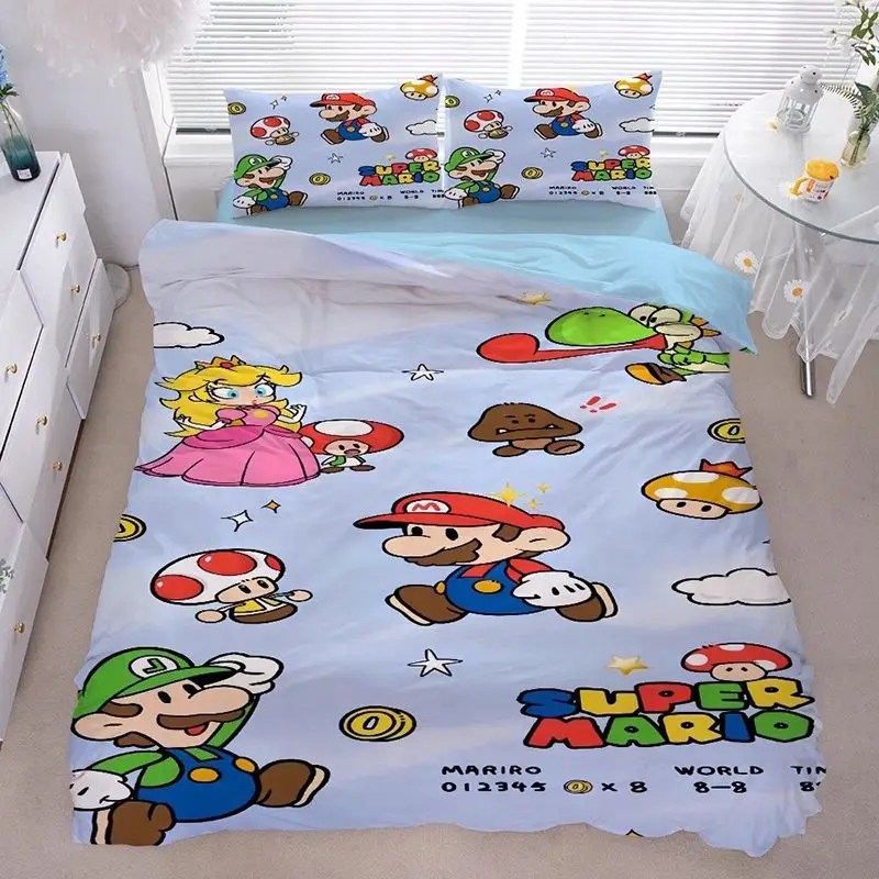 Super Mario Cover Sets,Anime Duvet Bed Linen set,3d Bedding Set, 2/3-Piece1 Bed Cover,King Size