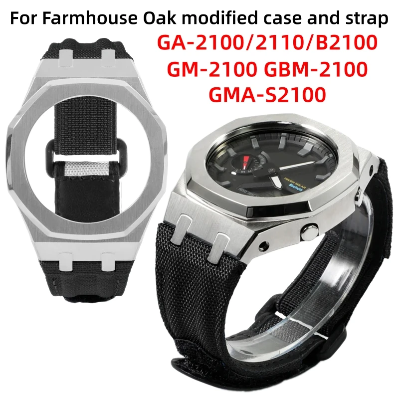 GA2100 Loop Nylon Strap Steel Case For Casio Farmhouse Oak GM-2100 GMA-S2100 GA-2100 Mod kit Metal case Canvas watch band Parts