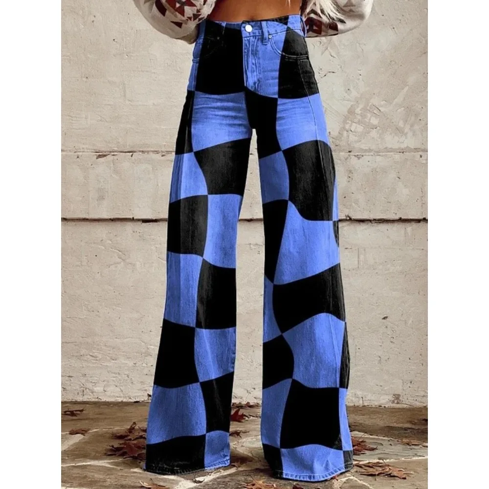 Damen Y2K Retro Print High Waist Wide Leg Pants Hip Hop Punk Streetwear Ästhetische Lässige Weite Hosen mit Taschen XXS-3XL – Detail 8