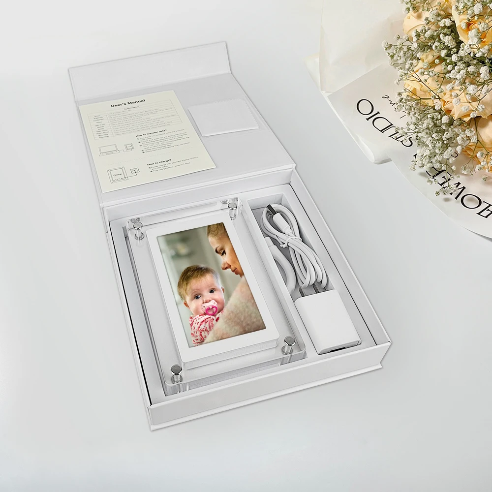 Best Selling  Acrylic 5 Inch Clear Video Album Desk Smart Acrylic Digital Photo Frame Motion Video Fram Digital Picture Display