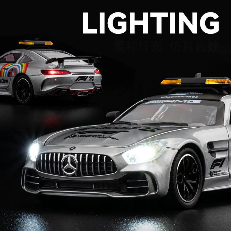 1:24 Mercedes Benzs AMG GT GTR Safety Car Alloy Scale Car Model Diecast Metal Sound＆Light Miniature Car Vehicles Kids Toy Gifts