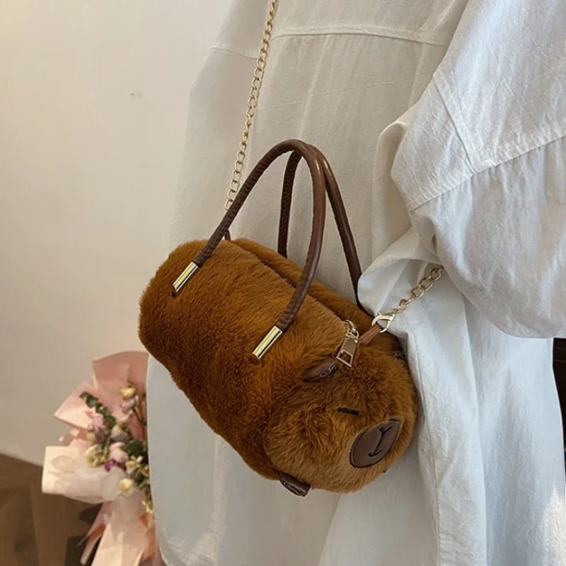 Kapybara Plush Crossbody Bag New Cute Plush Kapybara Bucket Bag Large Capacity Capybara Shoulder Crossbody Bag Bucket Bag