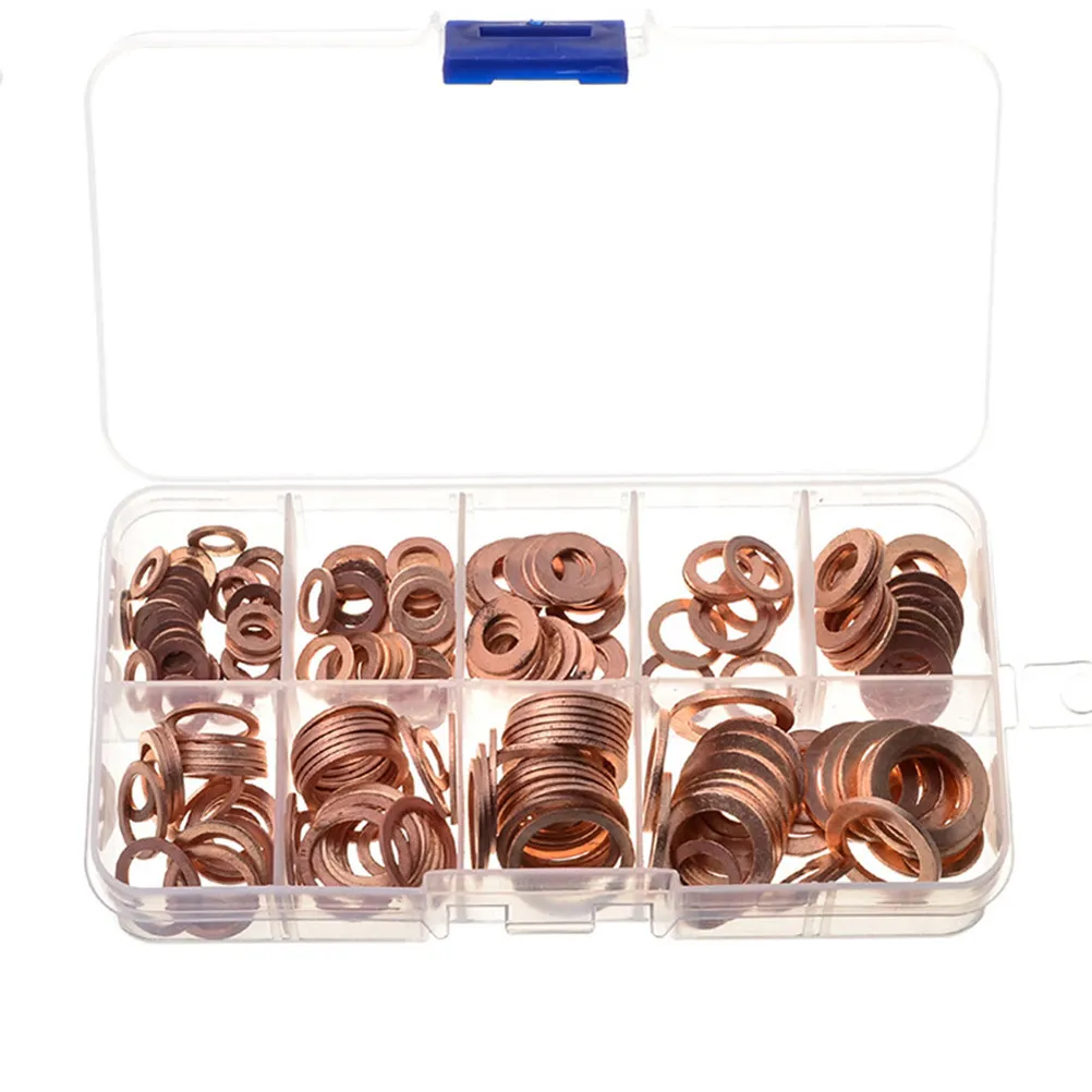 200Pcs Copper Sealing Washers Gasket Set High Conductivity Oil Drain Plug Washers for Car Marine Generator Sump Hydraulic