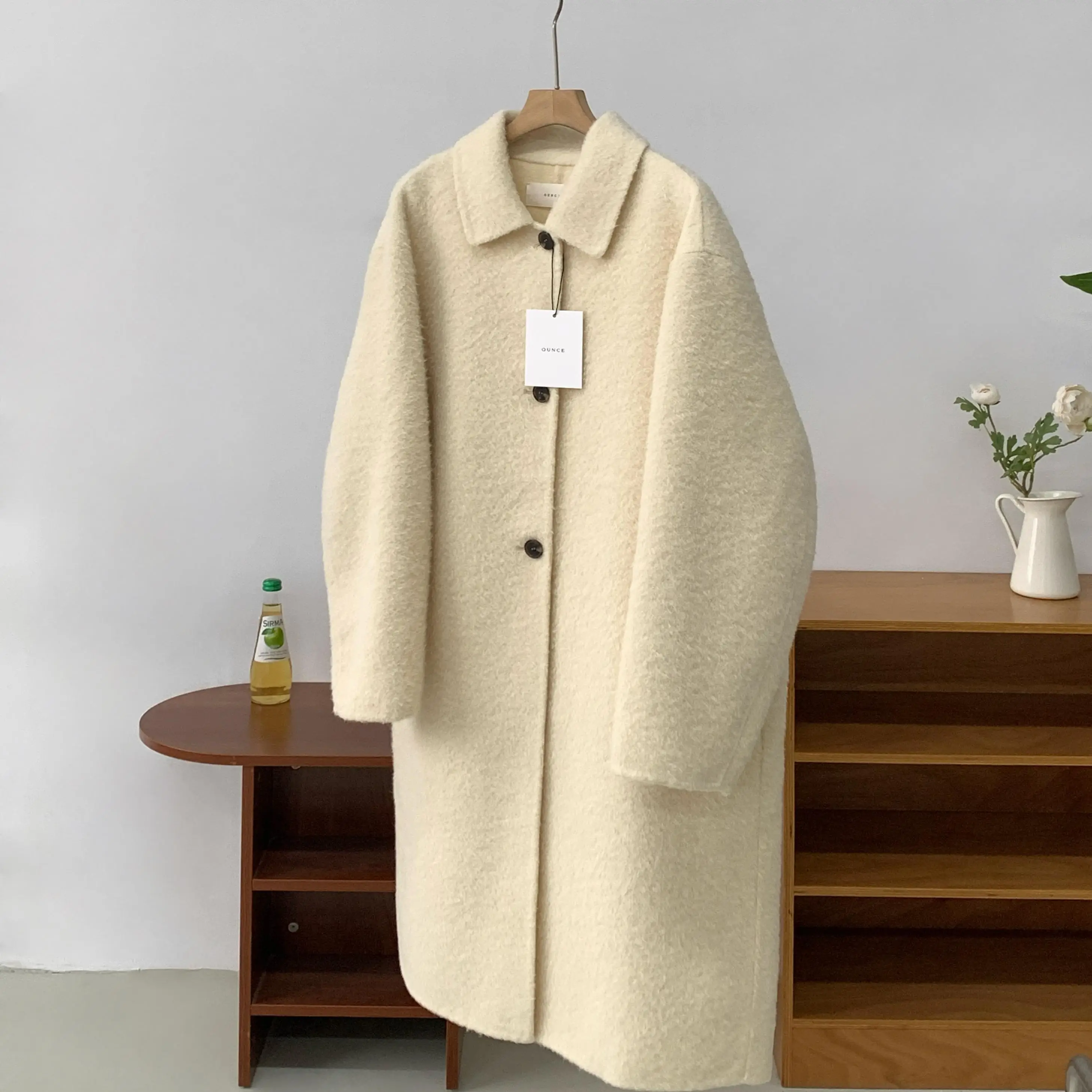 

East Gate Ounce Альпака Шерсть Свободный тон Чистый цвет Пальто с лацканами на одной пуговице Длинный свек Обычная длина