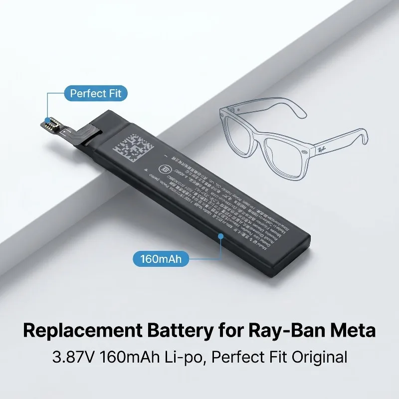 890-01923-B 3.87V 160mAh Li-po Rechargeable Battery Replacement For Ray-Ban Meta Wayfarer Smart
