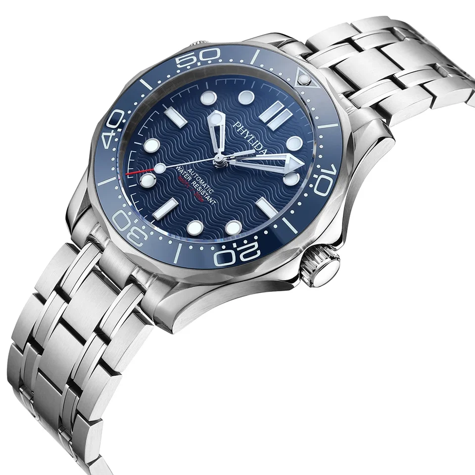 PHYLIDA Blue Dial NH38a Automatic Watch Diver 200 Sapphire Crystal