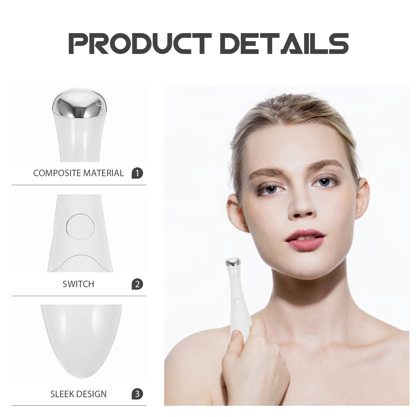 Urządzenie do pielęgnacji okolic oczu, białe, 8000 obr./min, elektryczny masażer do oczu poprawiający krążenie, redukujący zmarszczki i obrzęki, z wygodnym uchwytem.