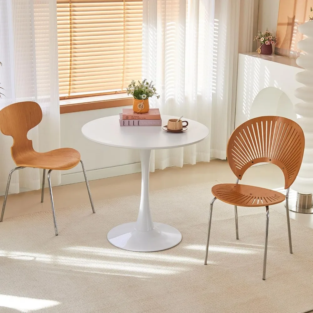 طاولة طعام حديثة على طراز توليب 31.5 من منتصف القرن مع سطح طاولة سميك وقاعدة معدنية لبيسترو المطبخ