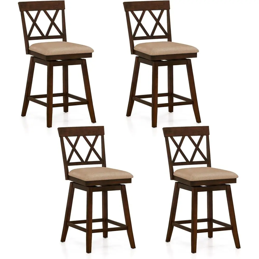 

Set of 4 Counter-Height Swivel Bar Stools: Ergonomic Backrest, Padded Seat, Solid Wood, 360° Rotation