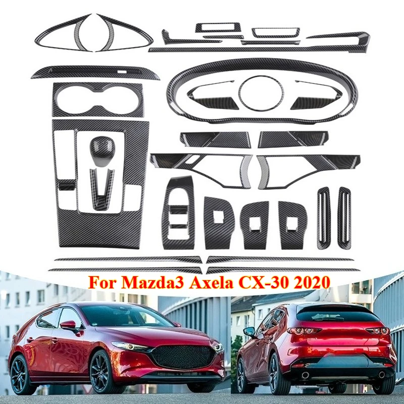 

1/2/4PCS Car Accessories Fit for Mazda3 Axela CX-30 2020 ABS Carbon Fiber Gear Shift Knob Head Cover Trim Steering Wheel Door