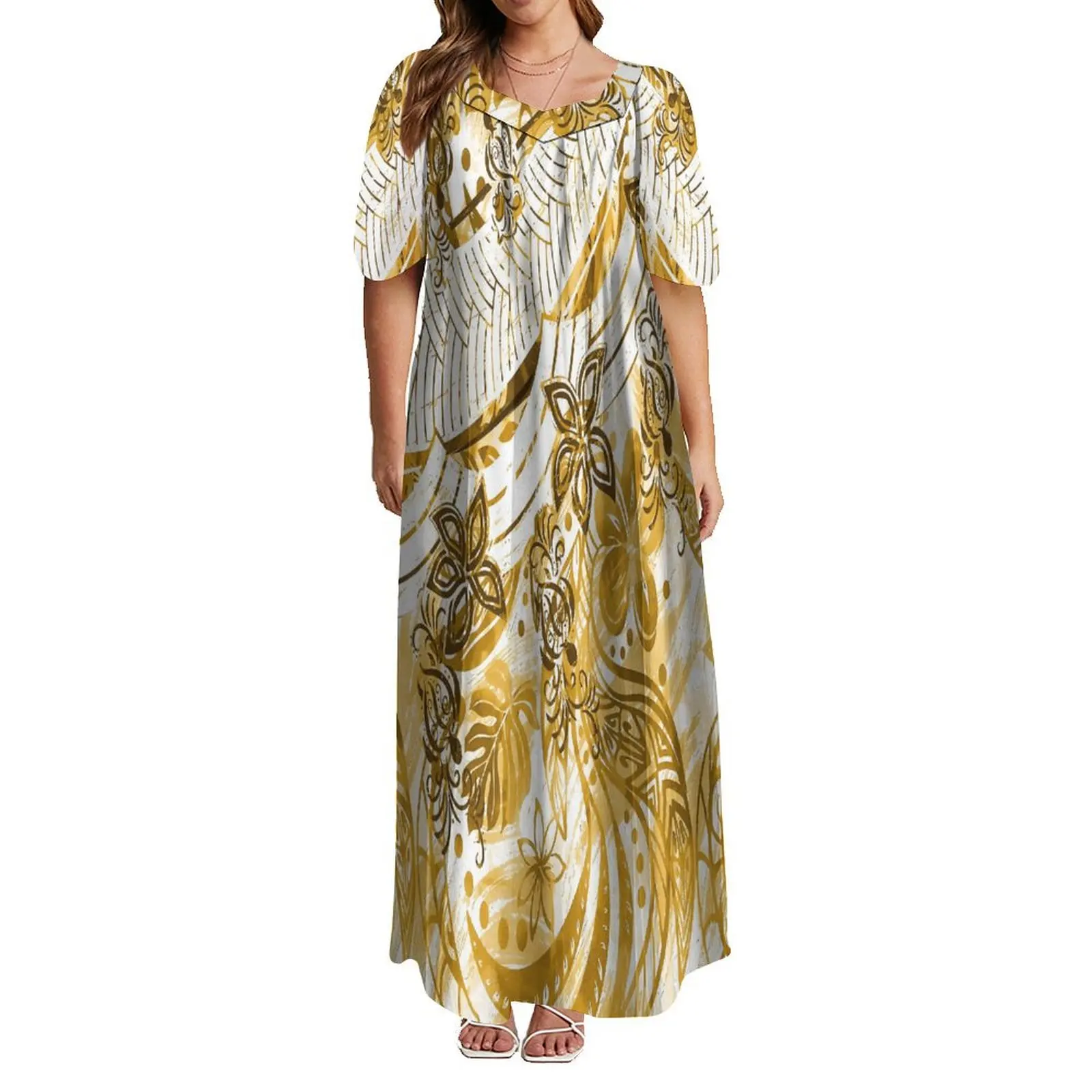 

Polynesian Loose Women Long Dress Unique Chicken Heart Neck Design MUMU Hawaii Tribal Style Women Clothing