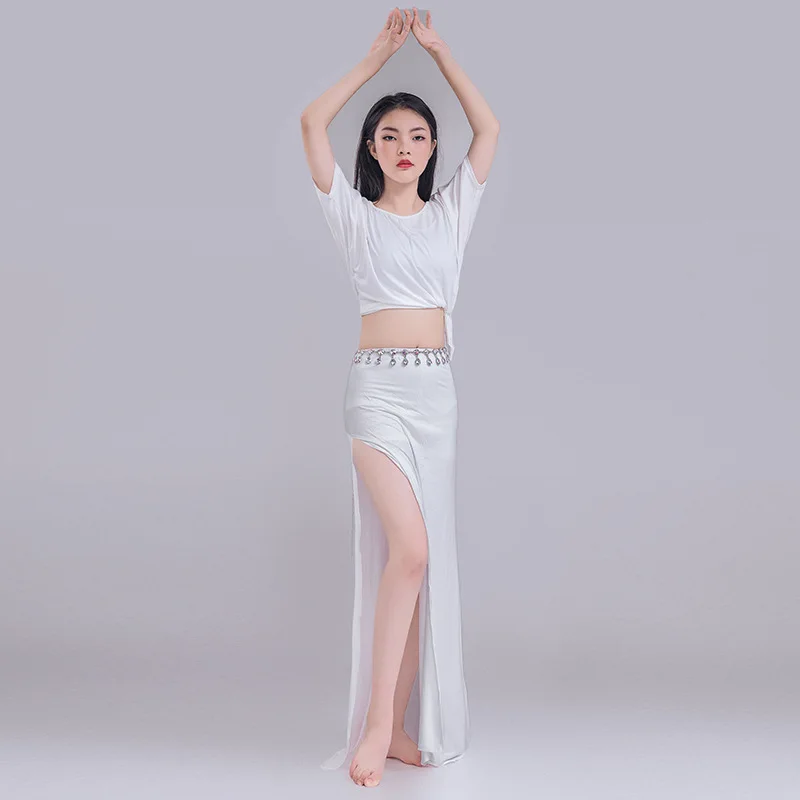 Belly dance practice clothes Modal large size belly dance performance split skirt bat sleeve top