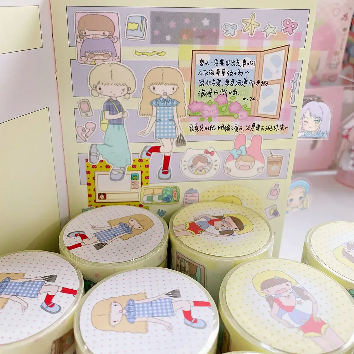 Sticker Roll Graffiti Girl Cute Character Tape Sticker Hand Account Guka Original Girl Diy