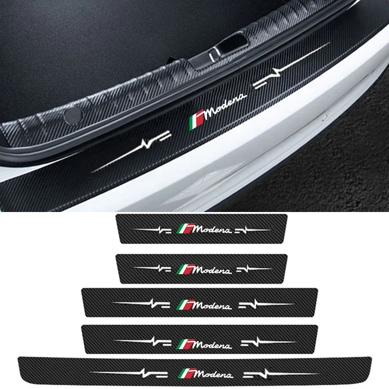 Carbon Fiber for Maserati MODENA Logo Car Side Door Threshold Stickers Protective Film Auto Tailgate Sill Decals Pedal Guards