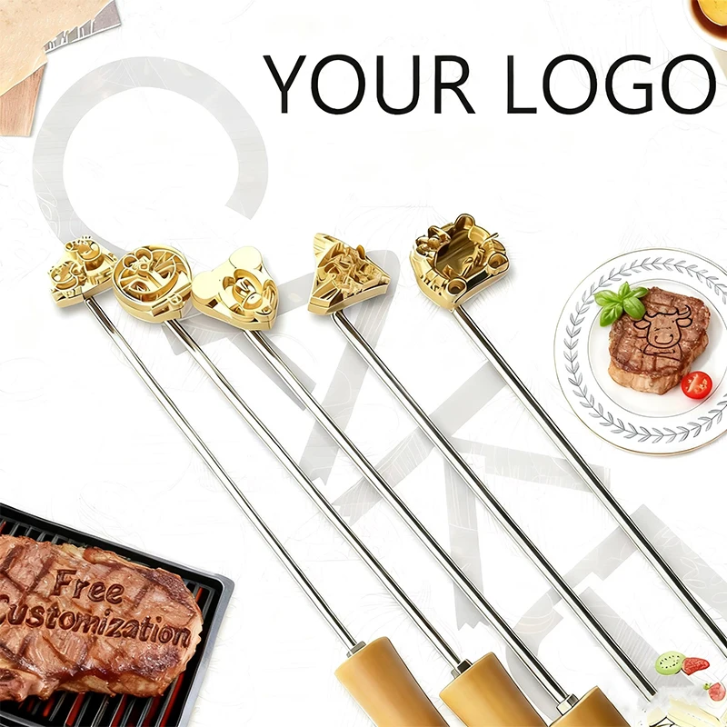 Custom Branding Iron Embosser Stamp DIY LOGO Personalized Heating Brass Embosser Seals Wood Cake Hamburger Wedding Party Craft