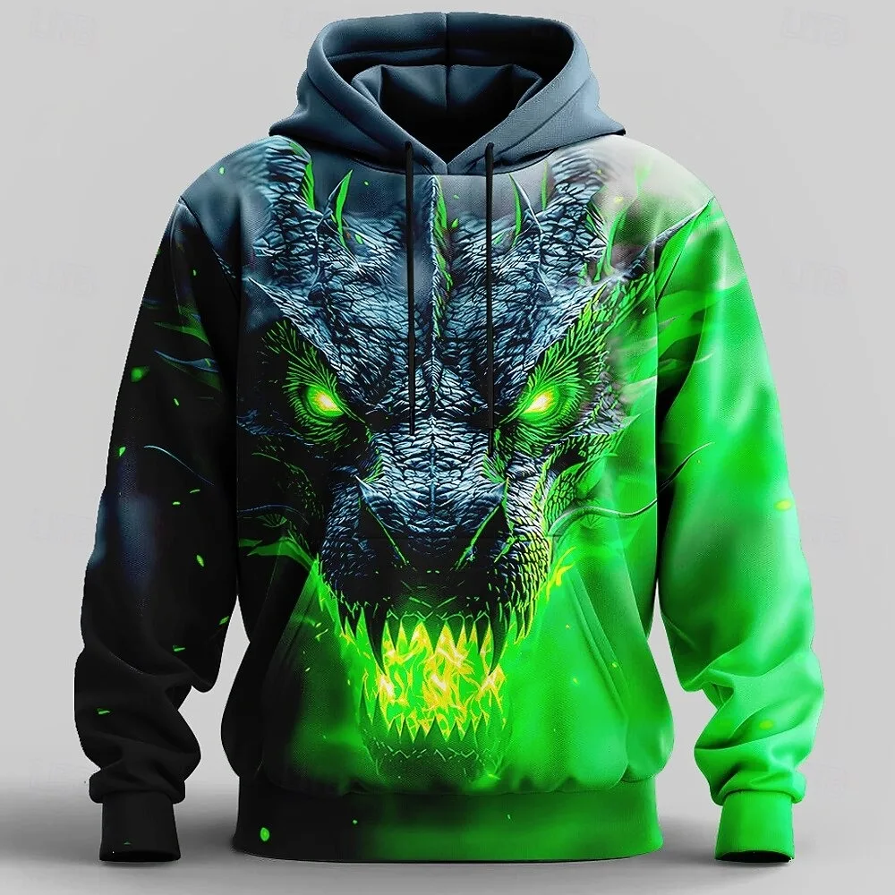 Men's Dragon printing 3D Hoodie Sweatshirt Cool Party Crew Neck Club Streetwear  Drawstring Fall Winter Designer Men's Clothing
